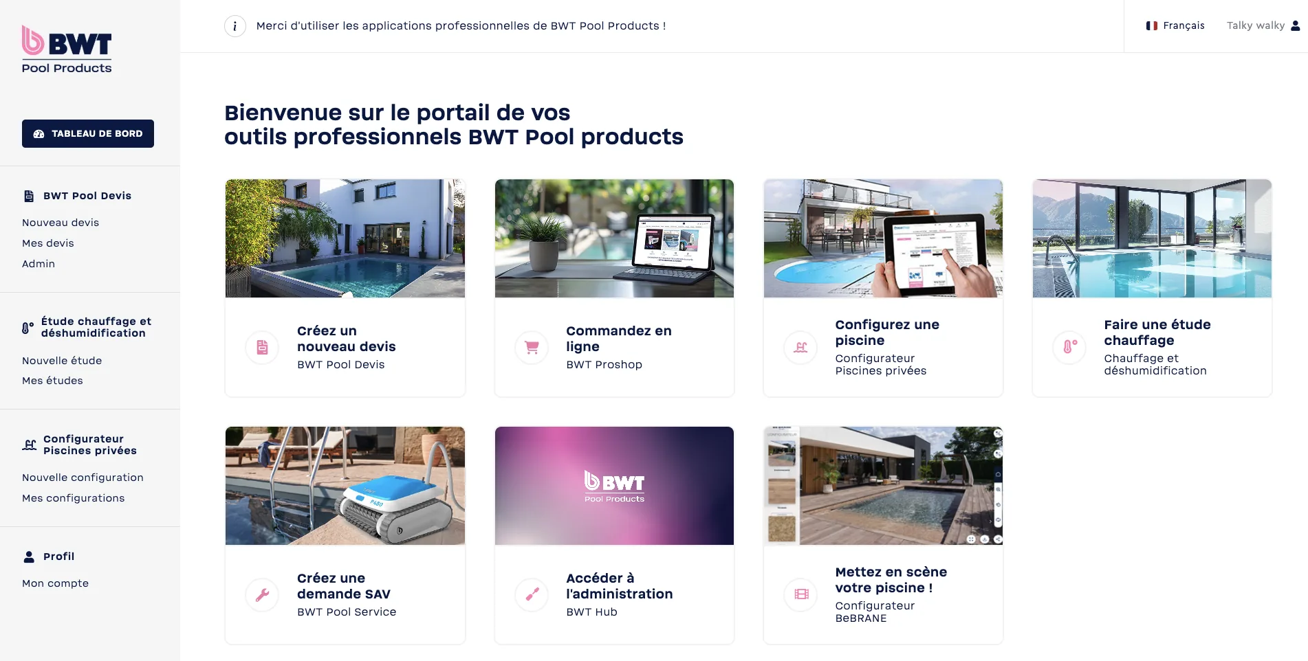 Capture d'écran - Portail BWT Hub