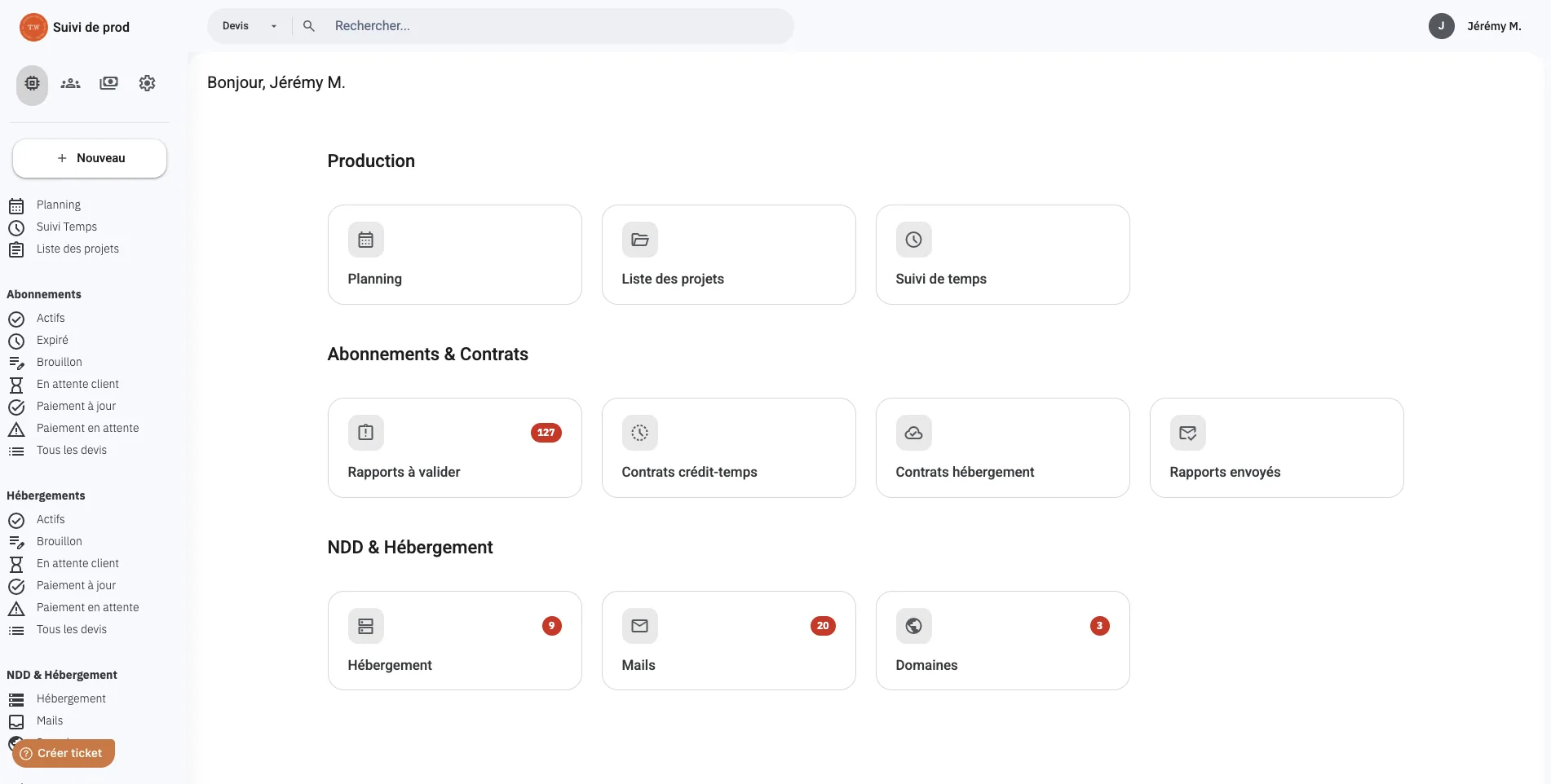 Capture d'écran - Hub de gestion interne Talky Walky